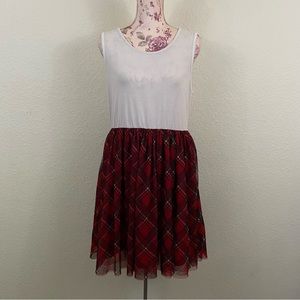 KnitWorks sz:20 1/2 Plus Girls White Fit and Flared Red Plaid Skirt Dress